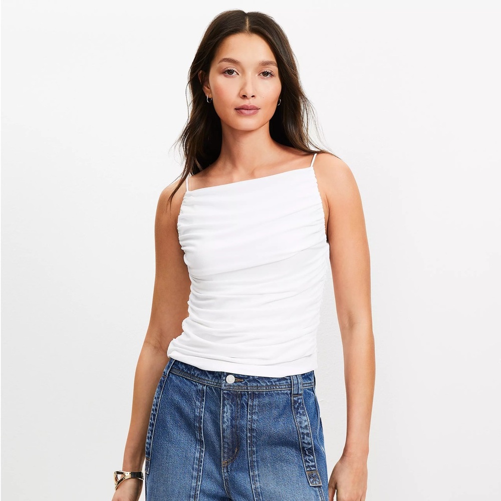 NWT Ruched White Cami - Boat Neck